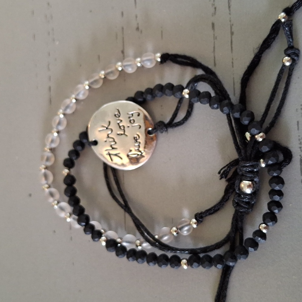 Black & Silver Beaded Bracelet Set